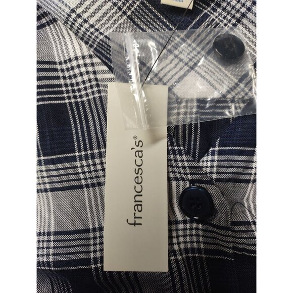 Blue Rain By Francescas Blue and White Plaid Button-Front Long Sleeve Top XL - Picture 4 of 6